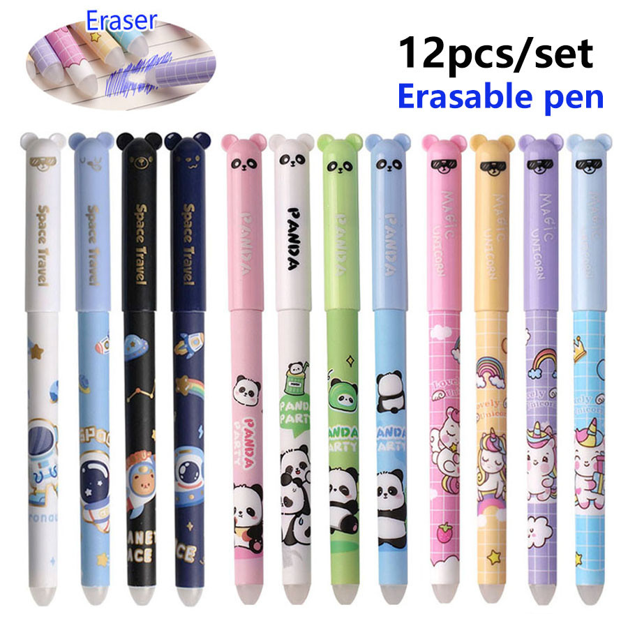 

12pcs/set Little Bear Gel Pens-Fine Point 0.5mm Blue&black ink, kawaii Astronaut Panda Unicorn Designs Gift for Students write S