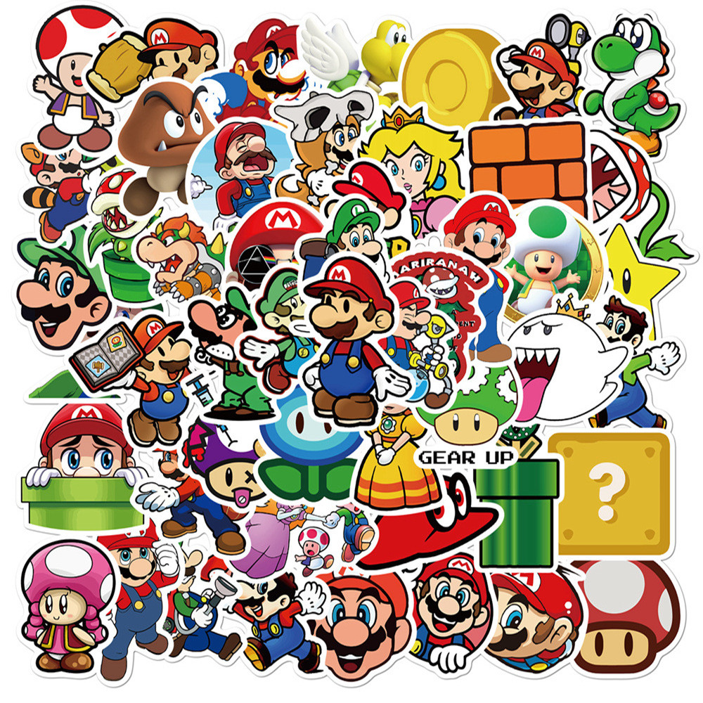 

50pcs Anime Cartoon Sticker Super Mario Bros Game Skateboard Bicycle Guitar Book Laptop Phone Motorcycle Waterproof Kids Sticker