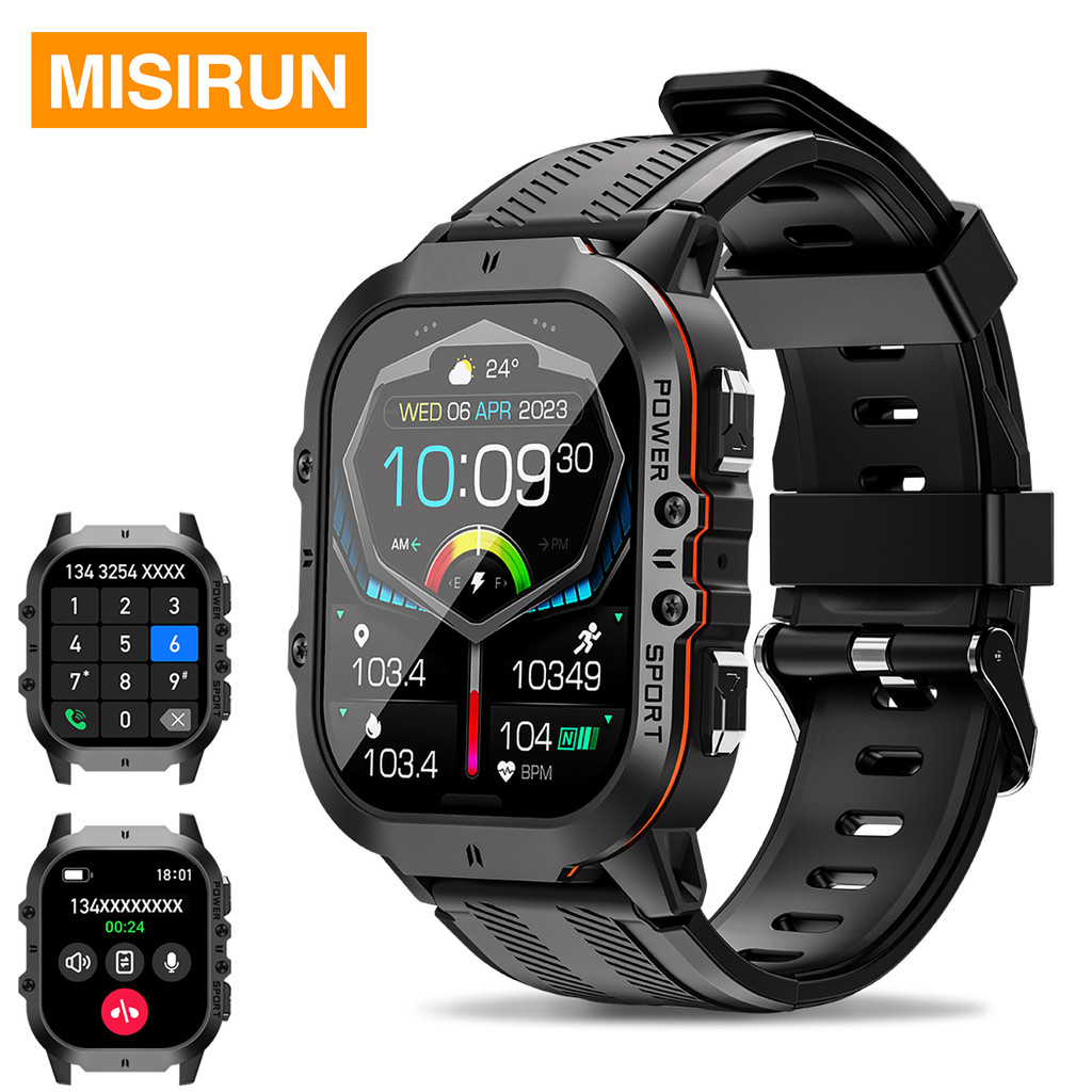 MISIRUN New C26 Smart Watch 100+ Sports Modes Bluetooth Call Smartwatch 1.96" AMOLED 1ATM Waterproof