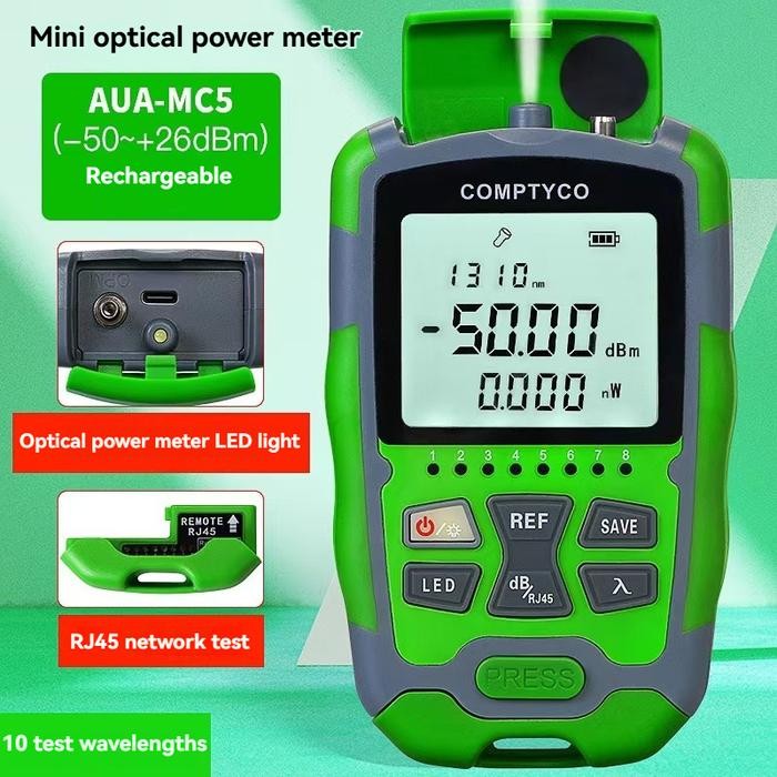 

Fiber Tool Kit AUA-MC7 Alat Fiber Optik Alat Serat Optik Kit POWER Set Alat Tester Dan Pemotong Kabel Fiber Optik 10km Dengan Baterai Lithium - only aua