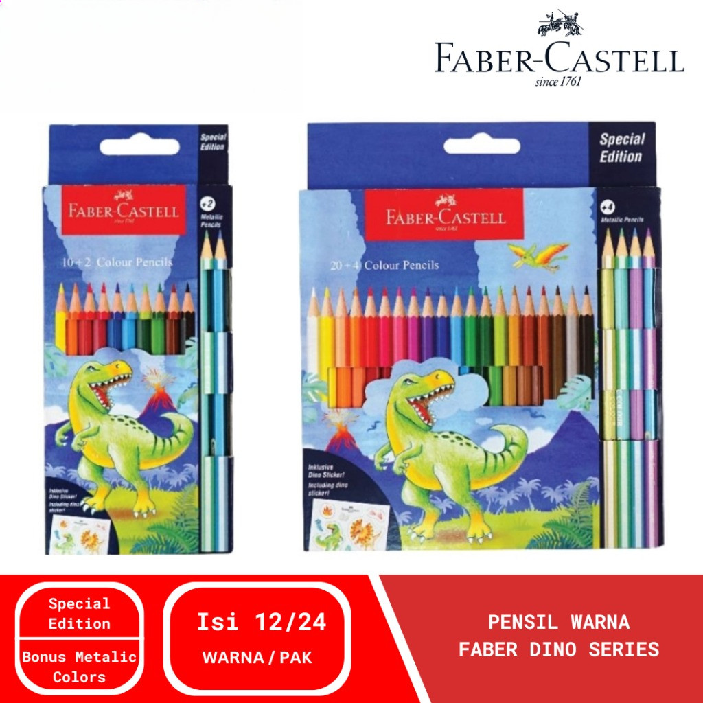 

Faber Castell Colour Pencil / Pensil Warna Special Edition Dino Series 12 24 Warna