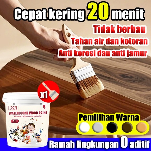【cepat kering 20 menit】cat tembok luar 1 KG Alat kuas gratis Cat Minyak Kayu Besi Tembok Interior Ex