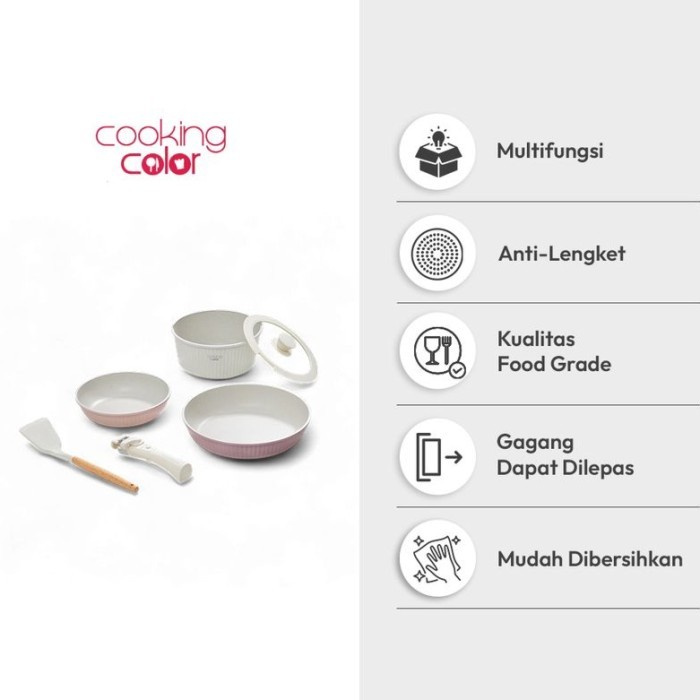 Set Perlengkapan Masak COOKING COLOR Panci Wajan Spatula Set