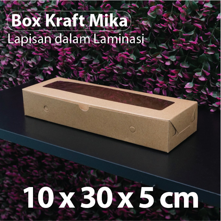 Dus Kraft 10 x 30 x 5 cm dengan Mika - Box Cake Coklat Snack