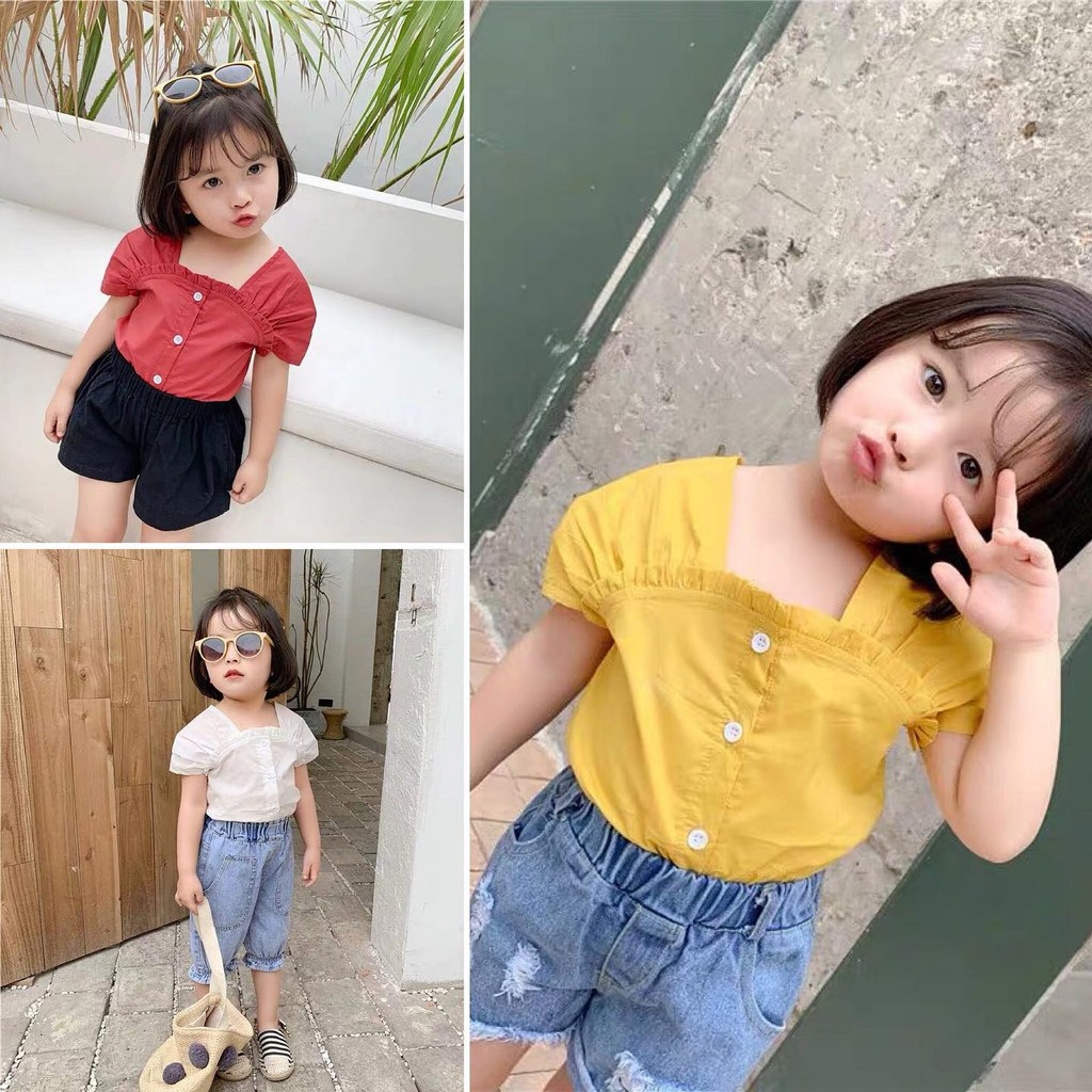 Blouse Blus Katun Polos Anak Perempuan 2 3 4 5 6 7 Tahun