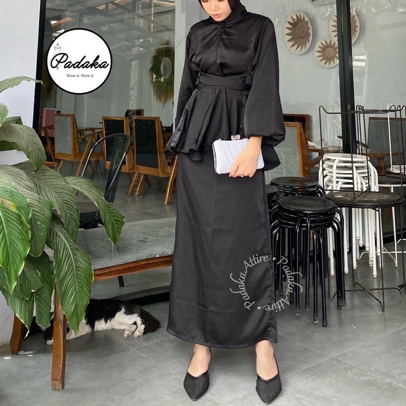 SET LEBARAN DRESS SATIN Aqila - SILK DRESS SATIN DRESS KONDANGAN LENGAN PANJANG MEWAH DRS B021