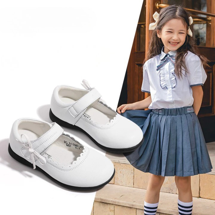 ( SHO444 ) Sepatu shoes sekolah mary jane klasik classic pita anak perempuan - white putih