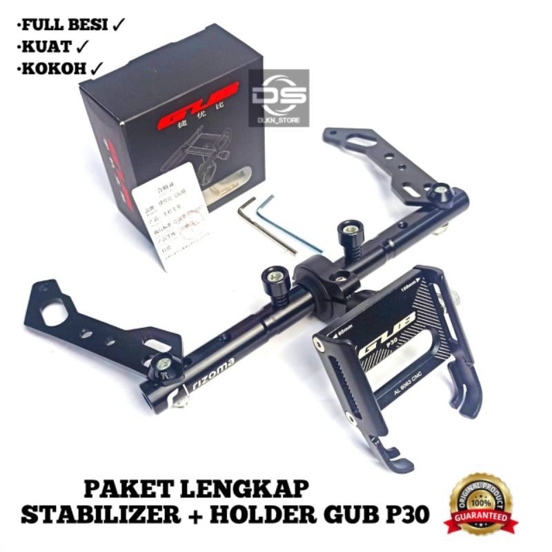 ABOLAILSHOP  Holder GUB P30 paket lengkap + stabilizer dudukan spion motor Nmax, vario, adv, DLL