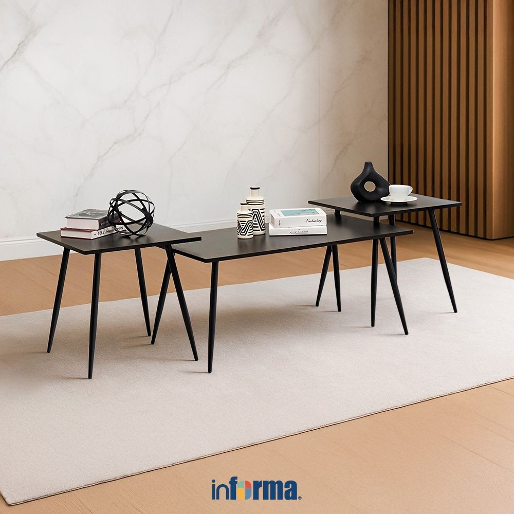 Informa Marley Set 3pcs Meja Tamu & Meja Sisi - Hitam Set Coffee Table And End Table Serbaguna Furni