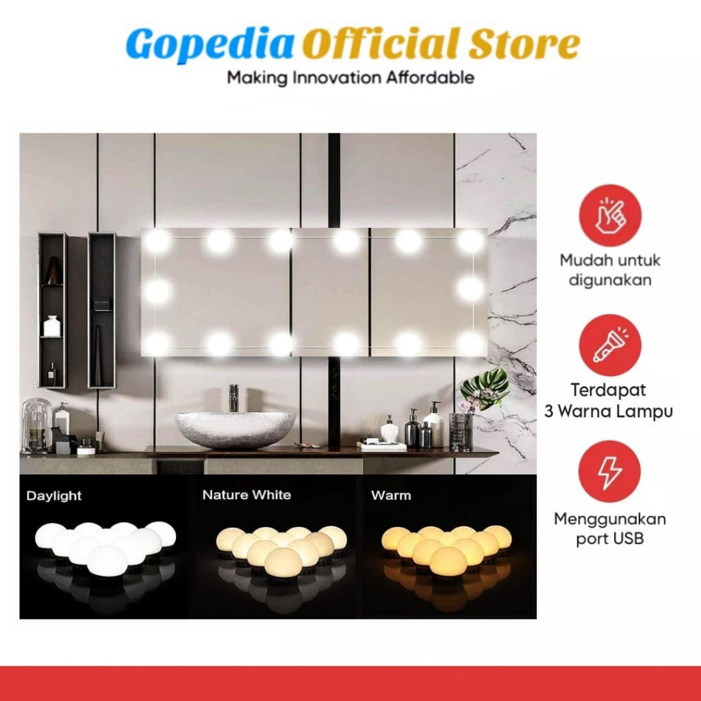 [SDW] pekanbaru/LAMPU LED MEJA RIAS MAKE UP KACA LAMPU CERMIN VANITY MIRROR LIGHT MUA LIGHTNING DEKO