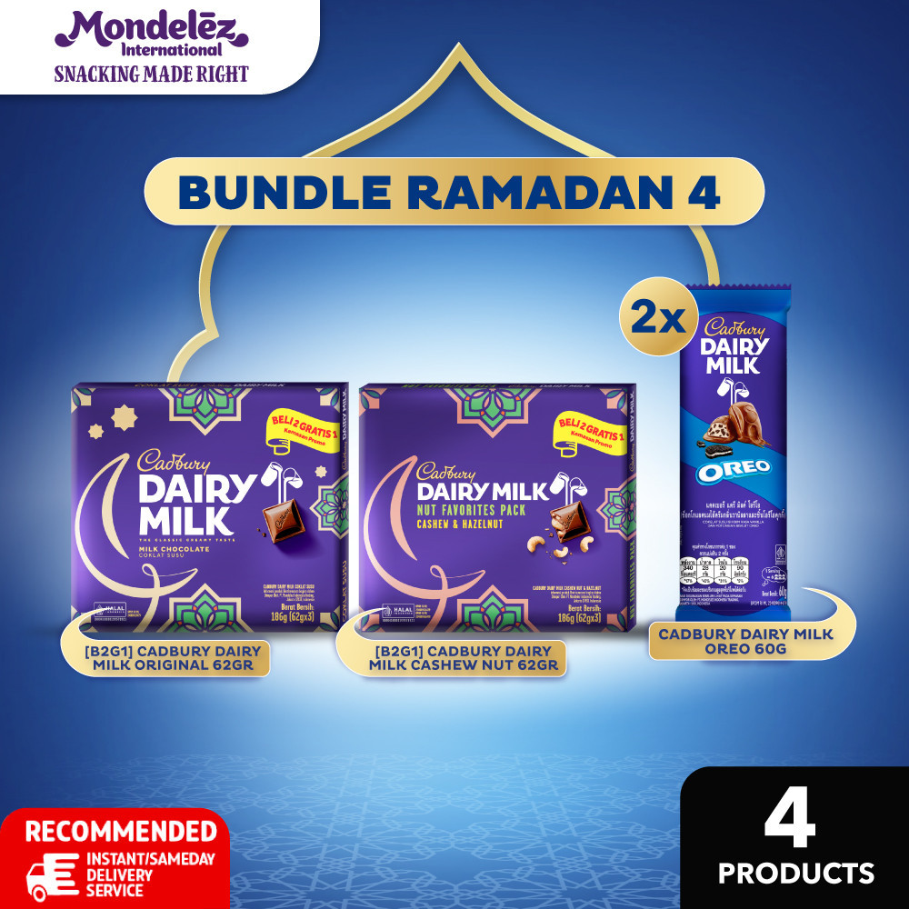 

[Bundle Ramadan] 2pcs Cadbury Oreo 60gr + 2 box Cadbury Plain Buy 2 Get 1 [ Plain Original & Cashew Nut ] | Cokelat Susu Camilan Creamy, Lezat, dan Berkualitas