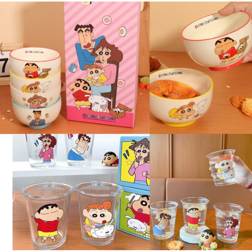 Mangkok Gelas Keramik Kaca Karakter Sinchan Lucu Dijual Per Set
