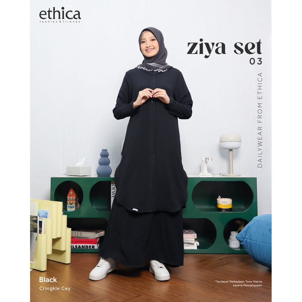One Set Muslimah Wanita Ziya Set 03 Bahan Crincle By Ethica