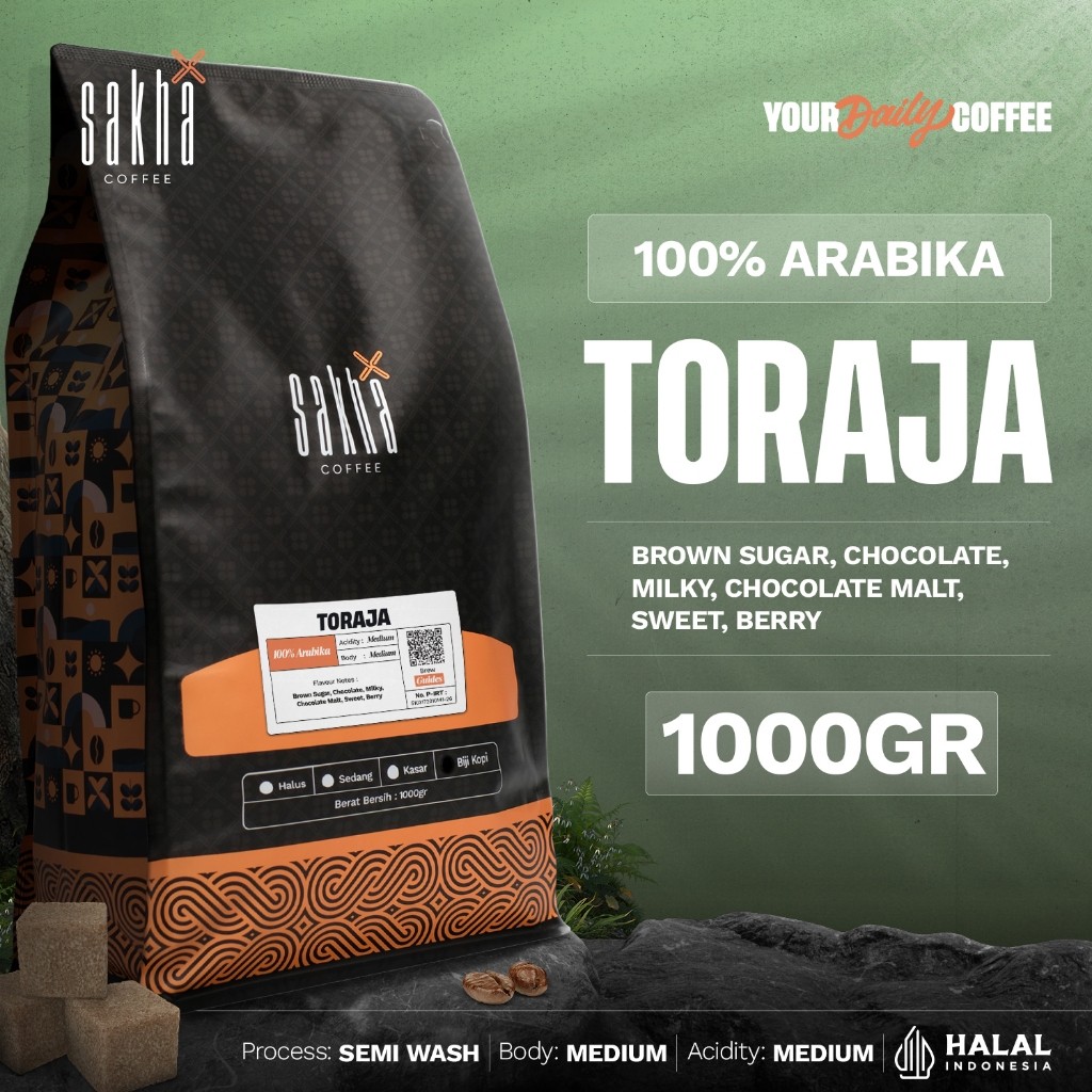 

Biji Kopi Bubuk Arabika Toraja Sulawesi Arabica Coffee Beans Single Origin Coffe Espresso Manual 1Kg
