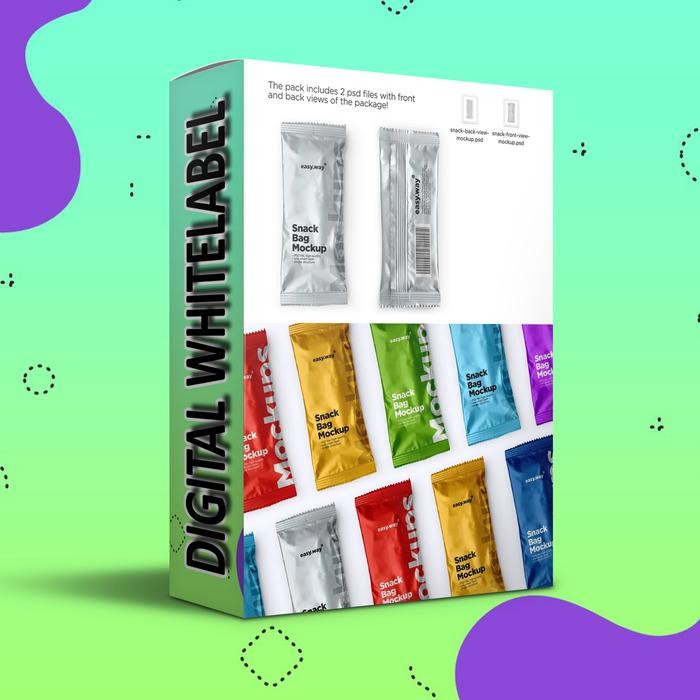 Mockup Kemasan Snack Metallized dengan Tampilan Realistis