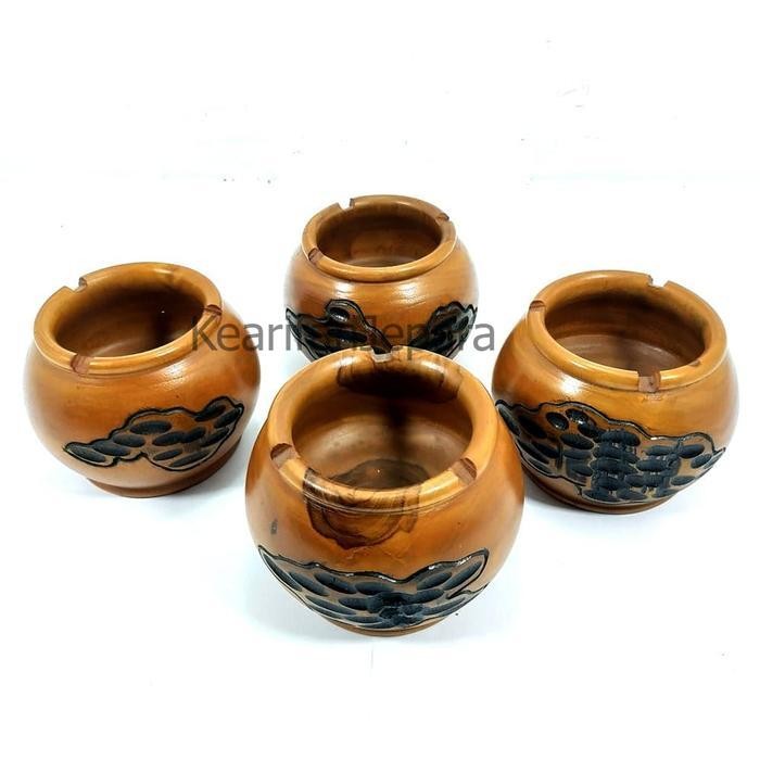 Asbak Rokok Unik Antik Model Gentong Kayu Jati Ukir Pahat KJ435