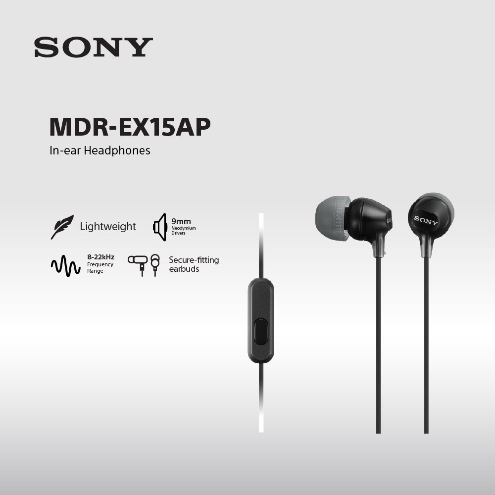 Earphone Sony MDR-EX15AP In-ear With Microphone - Black SONY Earphone Headset Headphone Original