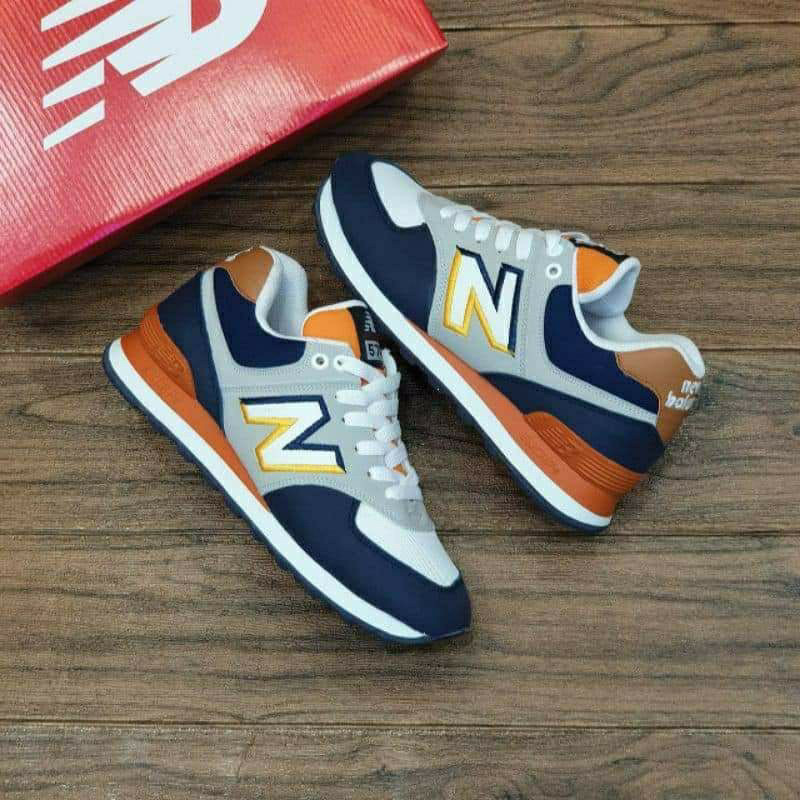 RH79 [BISA COD] Sepatu White Navy Brown Running Sepatu Sneakers Pria Wanita