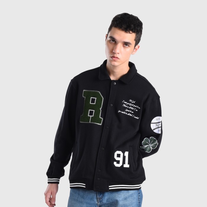 Roughneck VB010 Black Clover Varsity Jacket - BLACK, M