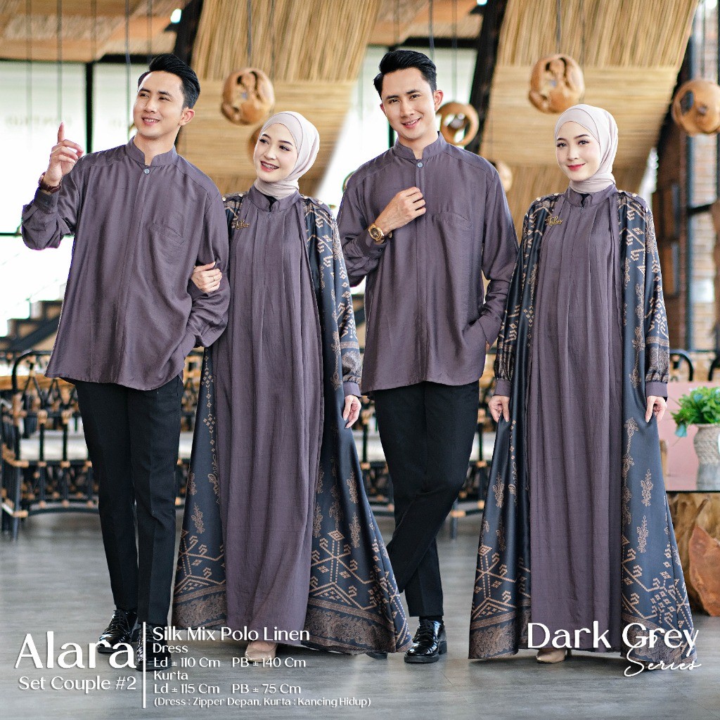 Alara Set Couple Dress Kurta Muslim Silk Mix Polo Linen Motif Batik Terlaris