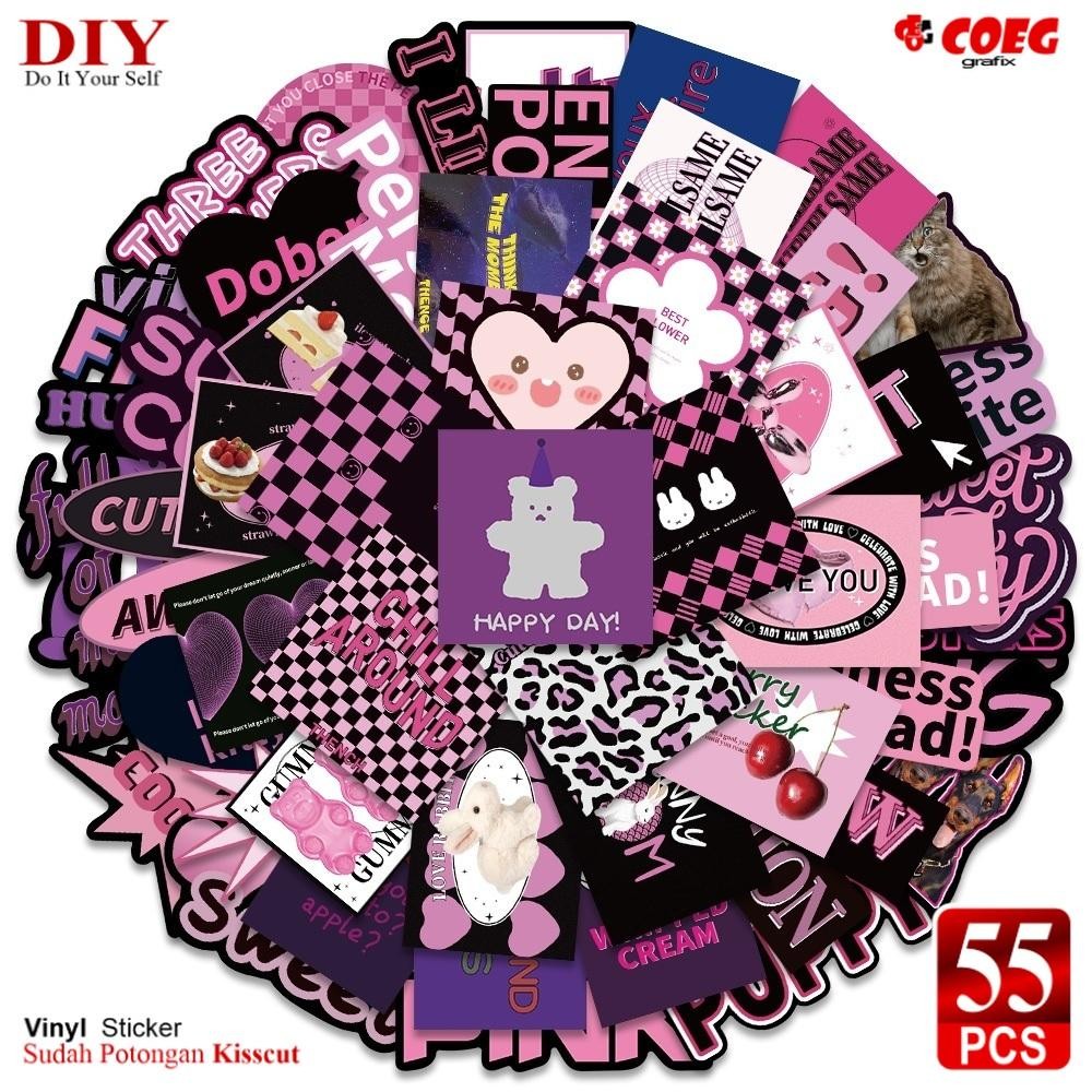 

55 PCS Stiker Y2K Gadis Aesthetic Hitam Ungu Vinyl Anti Air CG59 Buku Gitar Casing HP Laptop Helm Skateboard