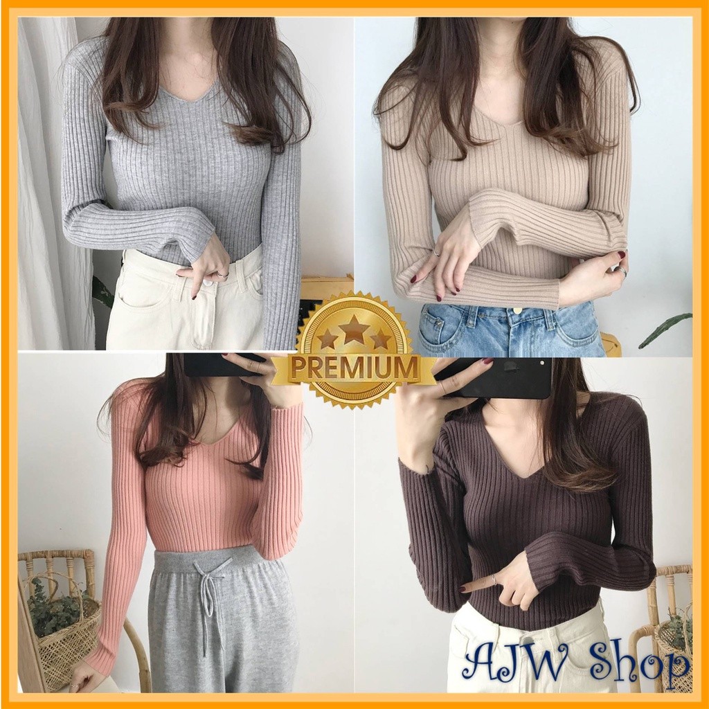 ATASAN RAJUT V NECK LENGAN PANJANG IMPORT BAHAN PREMIUM TEBAL DAN ADEM ATASAN WANITA RAJUT V-NECK | 