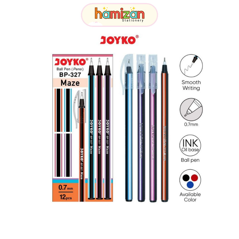 

( 12 pcs ) Ball Pen Maze / Pulpen lilin murah / Pena tinta warna hitam Joyko BP-327 isi 12 pcs / Pulpen , ball pen ( pena ) Joyko BP-327