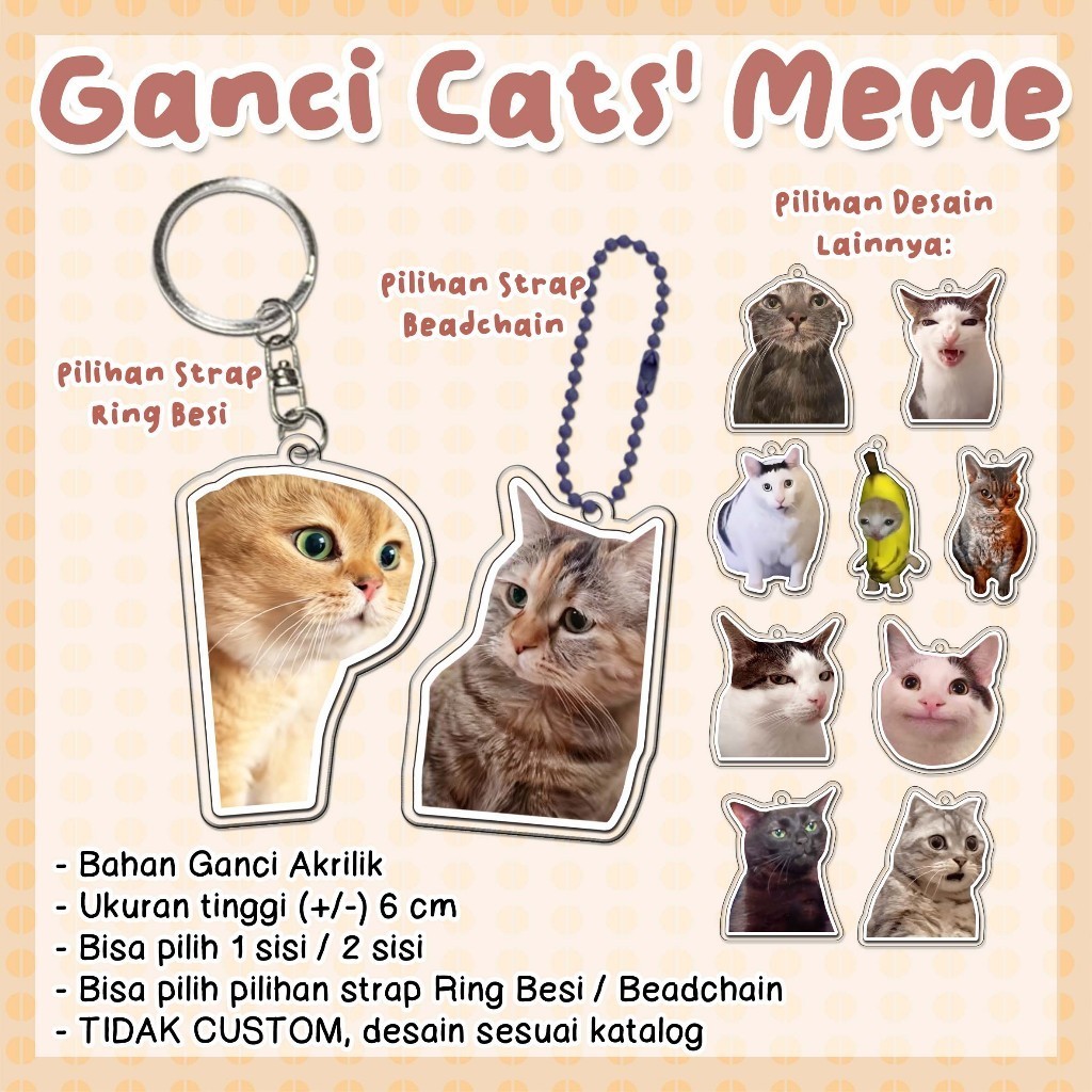 Gantungan Kunci MEME KUCING VIRAL - Cats Meme - Keychain cat bedchain kucing lucu unik