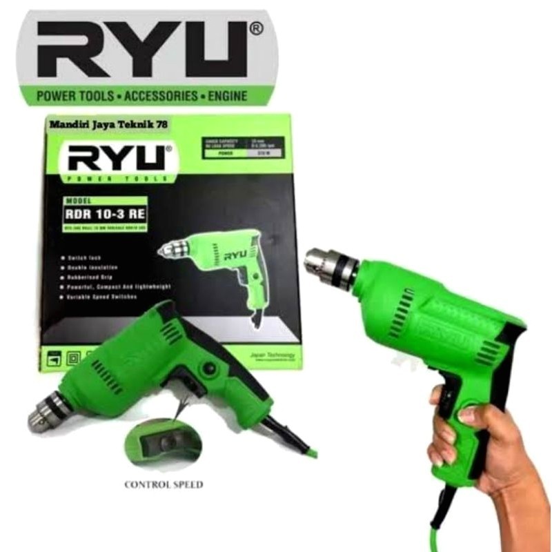 RYU MESIN BOR TANGAN RDR 10-3 RE BOLAK BALIK/BOR LISTRIK 10MM BESI