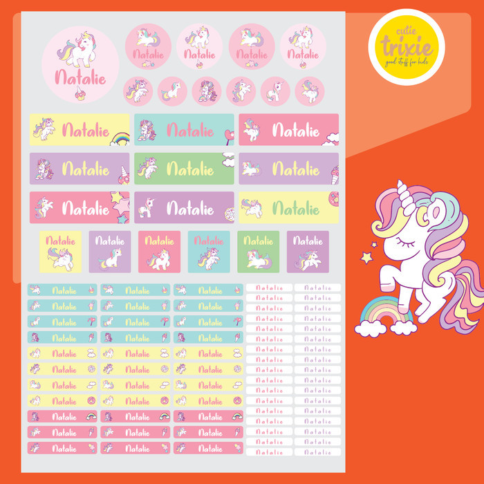

Sticker label nama anak waterproof Unicorn