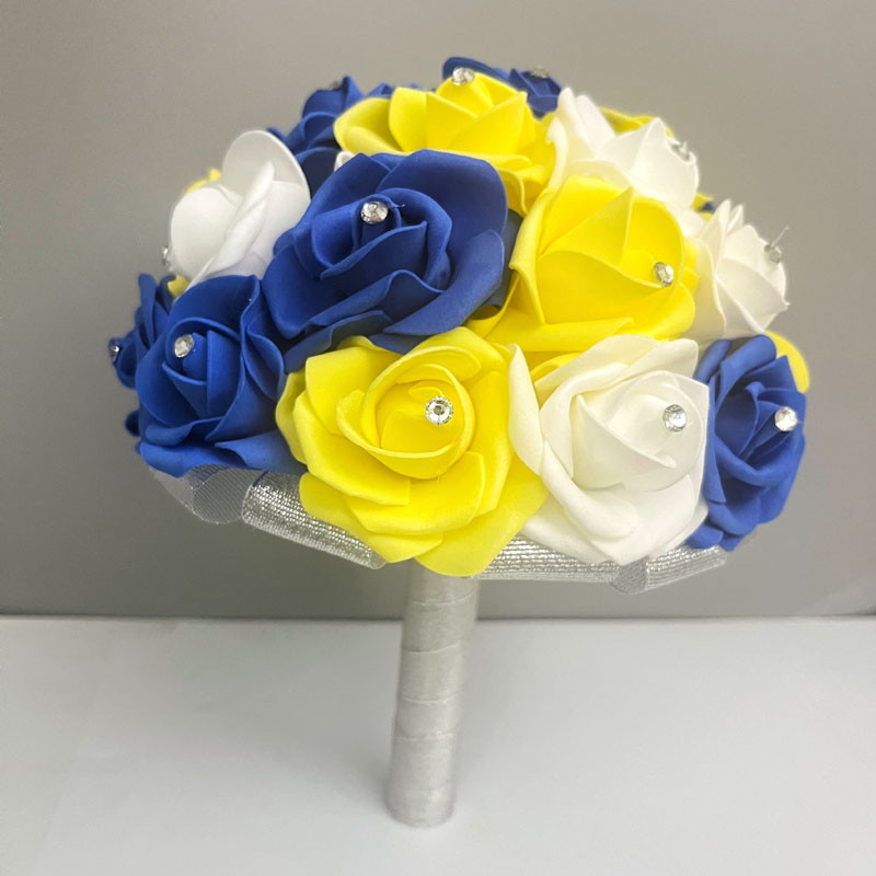 

White yellow Bridal Bouquet Royal blue Wedding Bouquets Bouquet de mariage