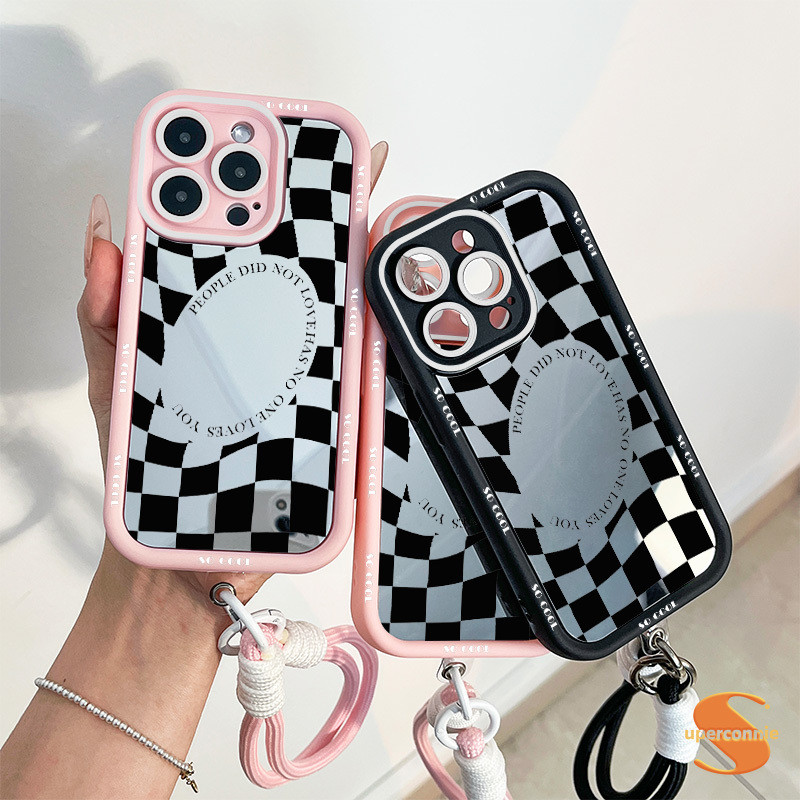 Cermin Rias Mewah Kreatif Menyenangkan Kotak-kotak Lembut Case Kompatibel Untuk IPhone 11 XR 13 11 P