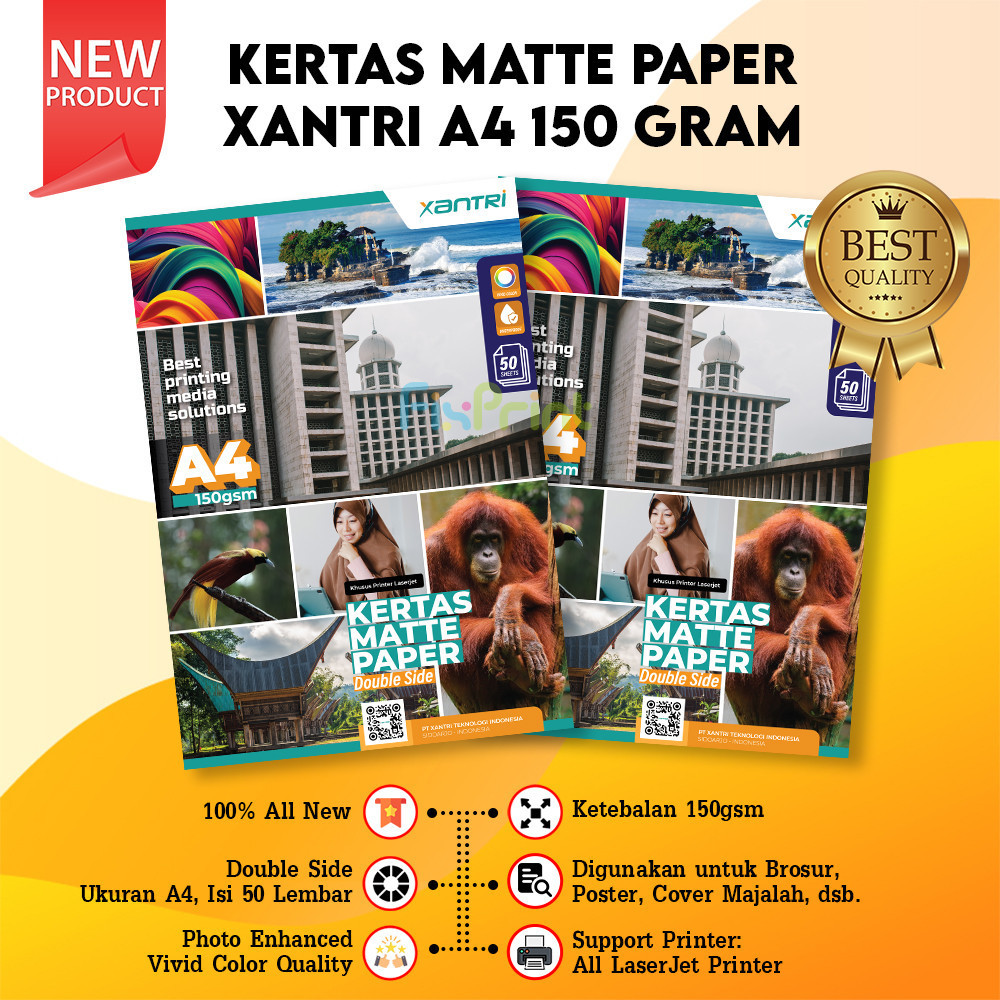 

HJK Kertas Matte Paper Double Side A4 150gsm, Kertas Matte Printer A4 1pack / 50pcs