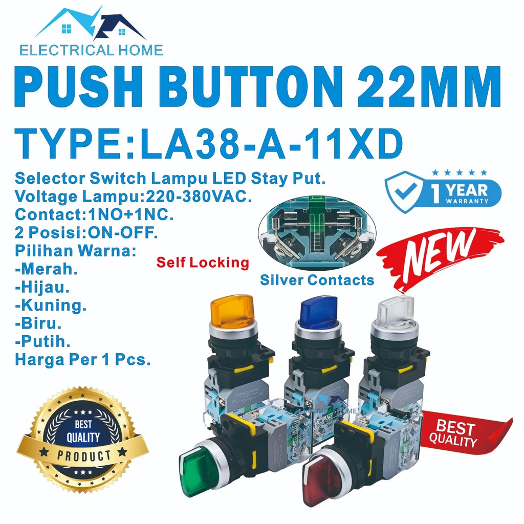 Selector Switch Lampu LED (STAY PUT) 2 POSISI 22MM TYPE LA38-11XD BEST QUALITY.