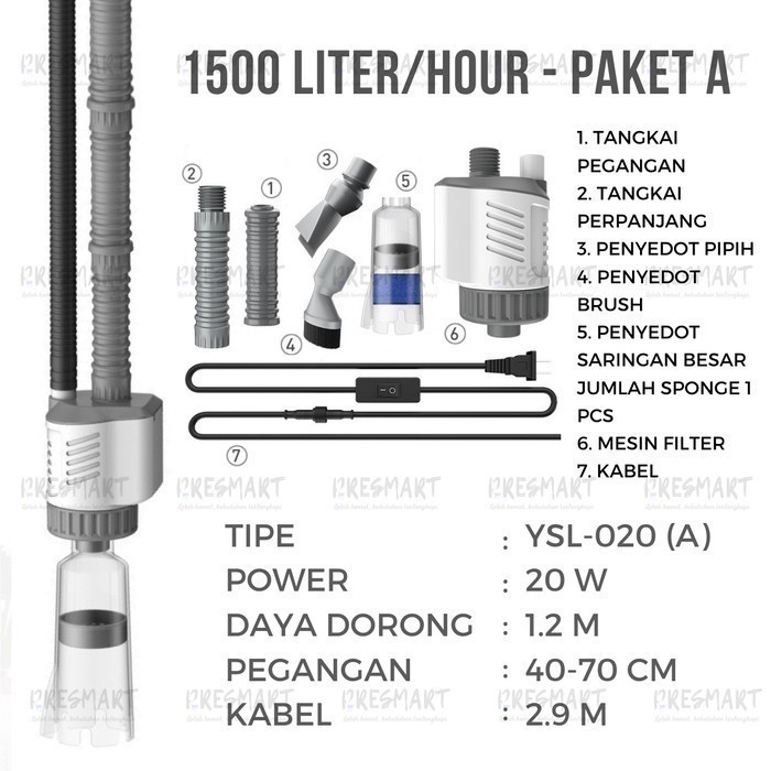 VACUUM ELEKTRIK SIPHON AQUARIUM CLEANER PENYEDOT PEMBERSIH KURAS SIFON