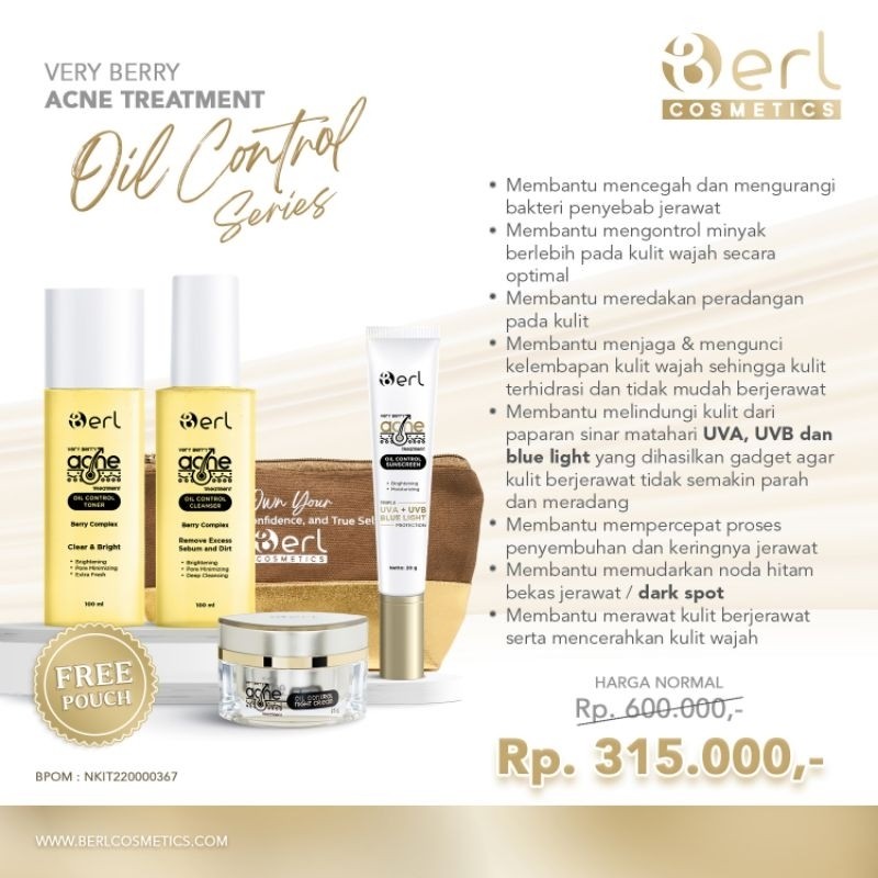 Paket Perawatan Wajah Berjerawat, Berminyak dan flek hitam Acne Series Berl