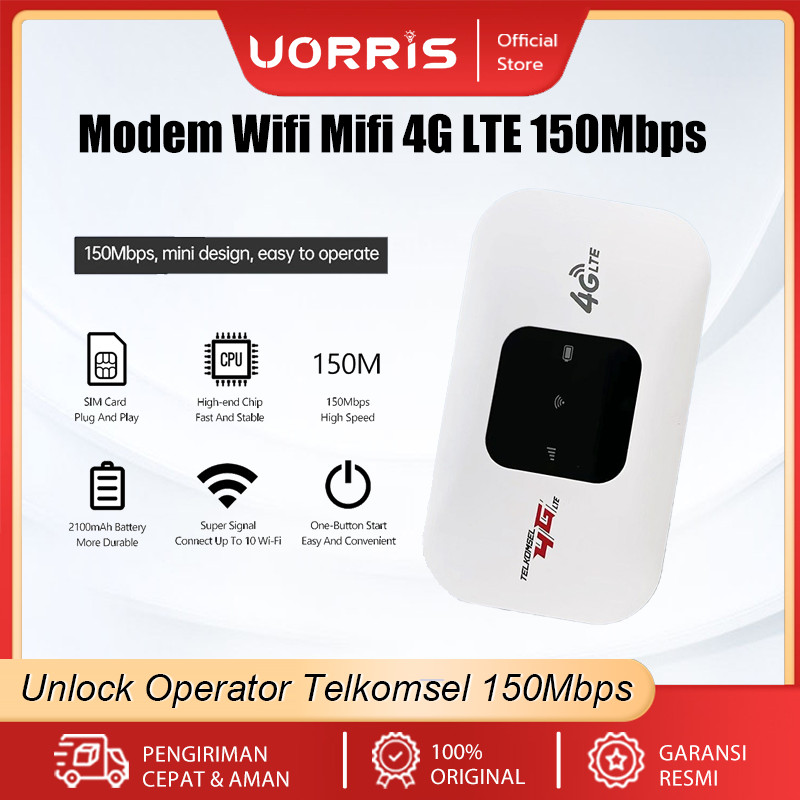 UORRIS MIFI MODEM WIFI 4G UNLOCK OPERATOR Perdana Telkomsel 150 Mbps 4G Portable Mobile WiFi USB Mob