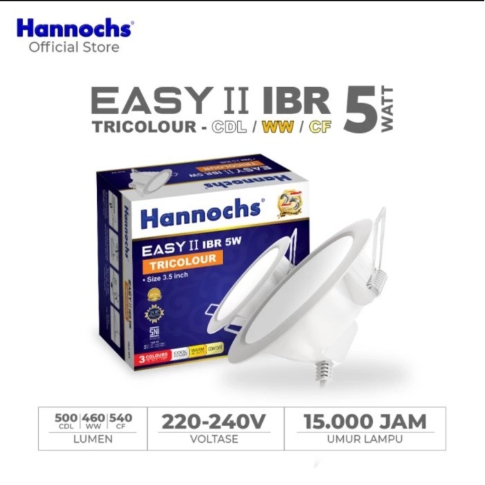 Hannochs Easy 5w IBR TRC / Lampu Downlight Led 3,5 Inch Bulat 3 Warna