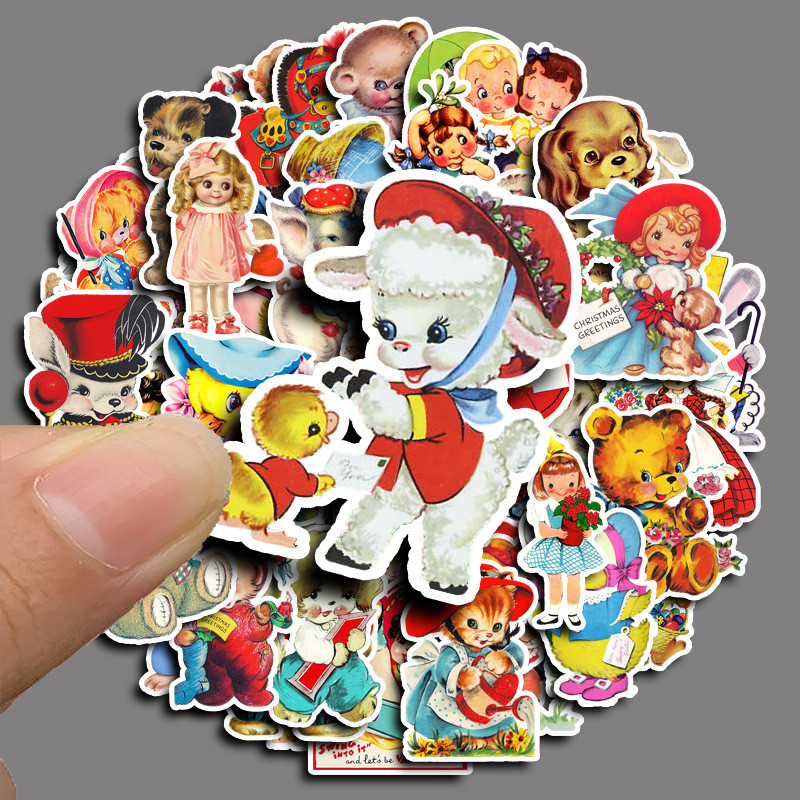 

10/30/50PCS Retro Showa Style Doll Animals Cartoon Sticker DIY Phone Laptop Luggage Skateboard Graffiti Decals Fun for Gift