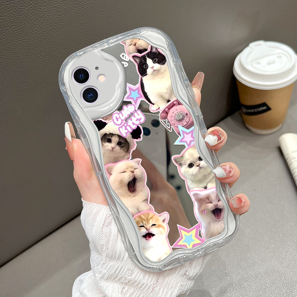 Casing Hp Untuk Compitable With iPhone 11 Softcase JZ Mirror Cat 5203 Cream Texture Wavy Edge Sofcas