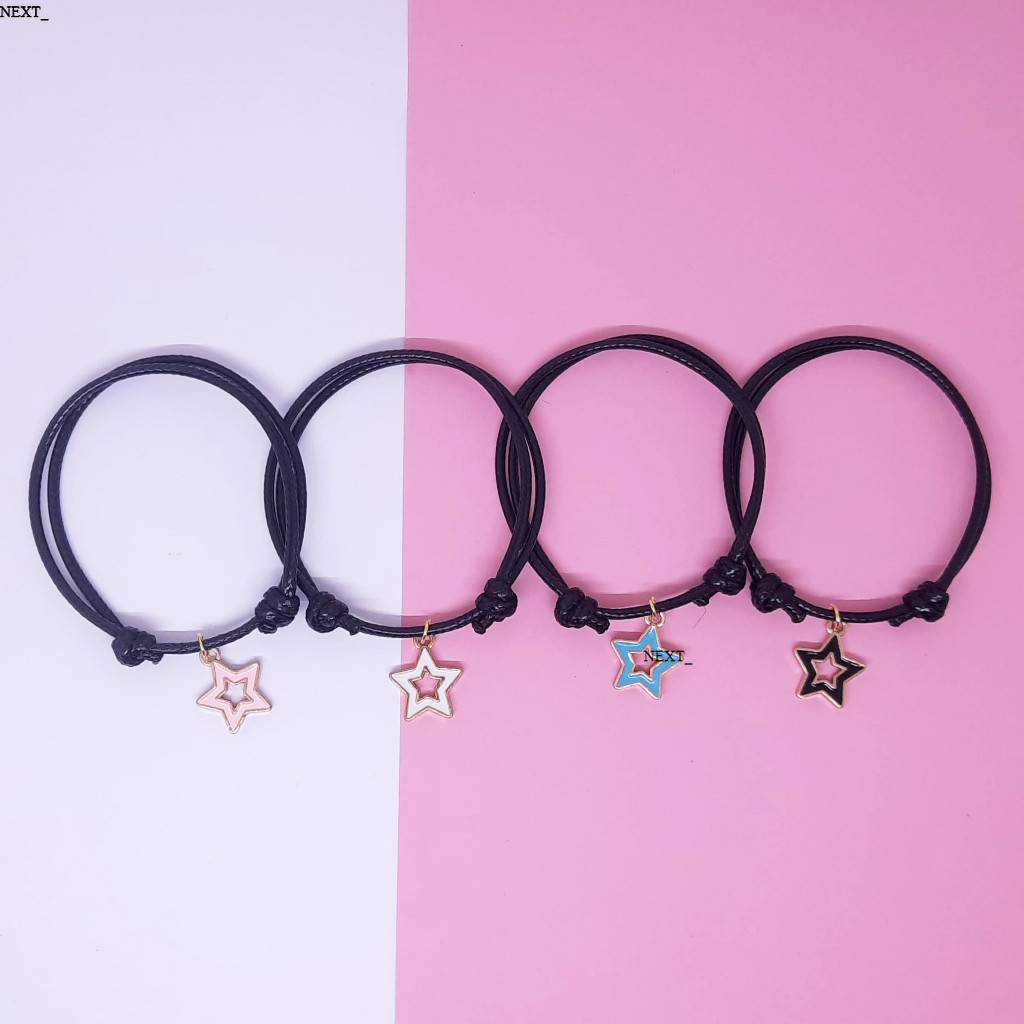 Gelang Sahabat Liontin Bintang Simple Tali Korea Hitam Polos Bisa Couple 3 Orang Murah