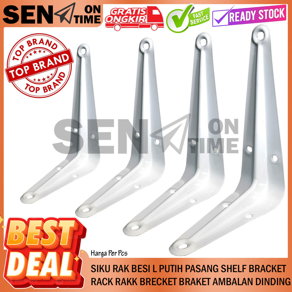 Braket Ambalan Siku Rak Besi Buku L Putih Pasang Shelf Bracket Breket Penyangga Rakk Rack Brecket Pe
