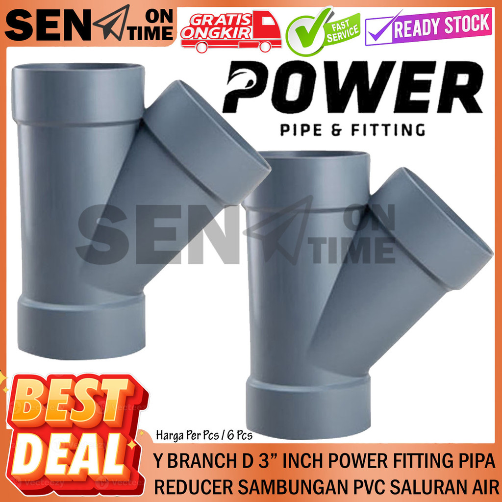 Tee Y Branch D 3" Inch Power Fitting Pipa Reducer Sambungan Pipe Pvc Penyambung Saluran Kran Air T P