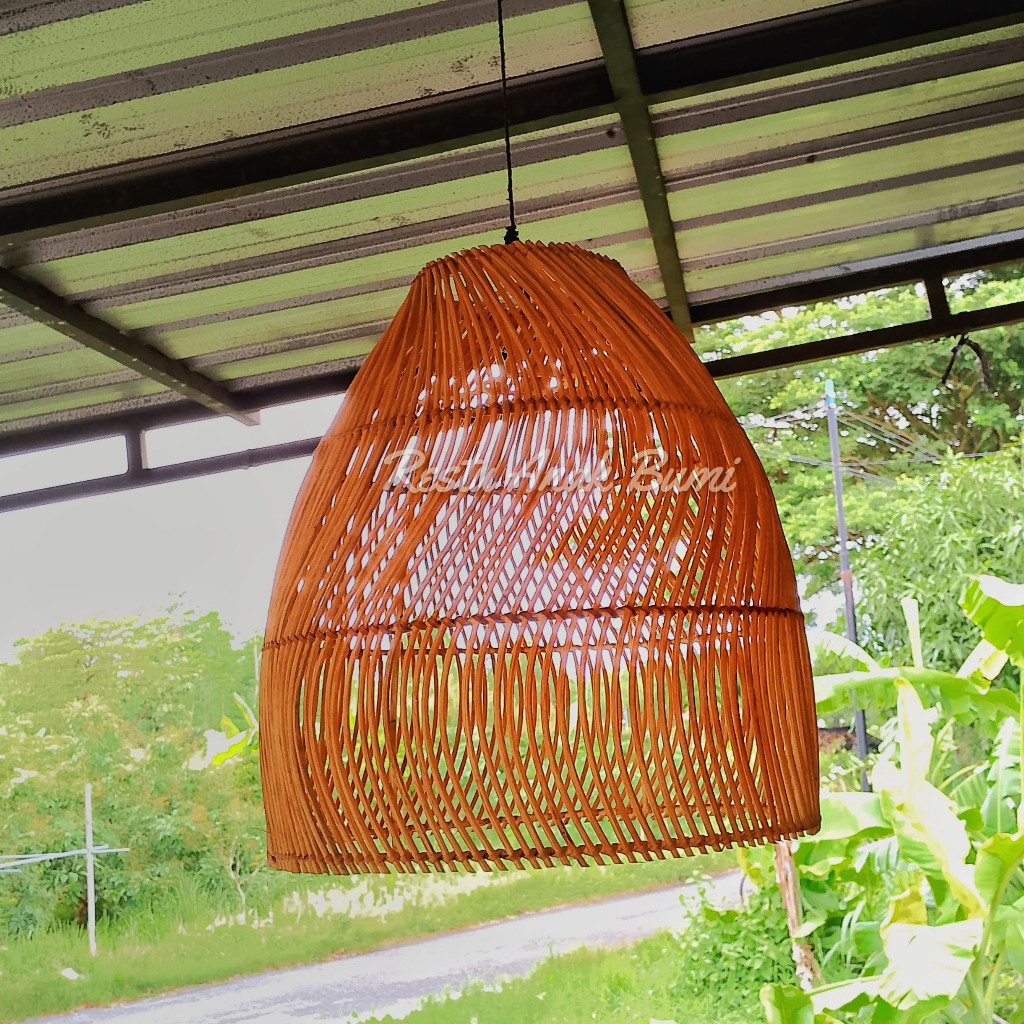 Cup Lampu Gantung  Rotan Bentuk Rounded Diameter 30cm Tinggi 35cm l cup lampu l lampu gantung l hias