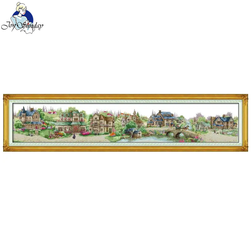 

European Town Pattern Cross Stitch Kits Stamped Counted Canvas Aida 16CT 14CT 11CT DIY Embroidery Needlework Hand Decoration Set