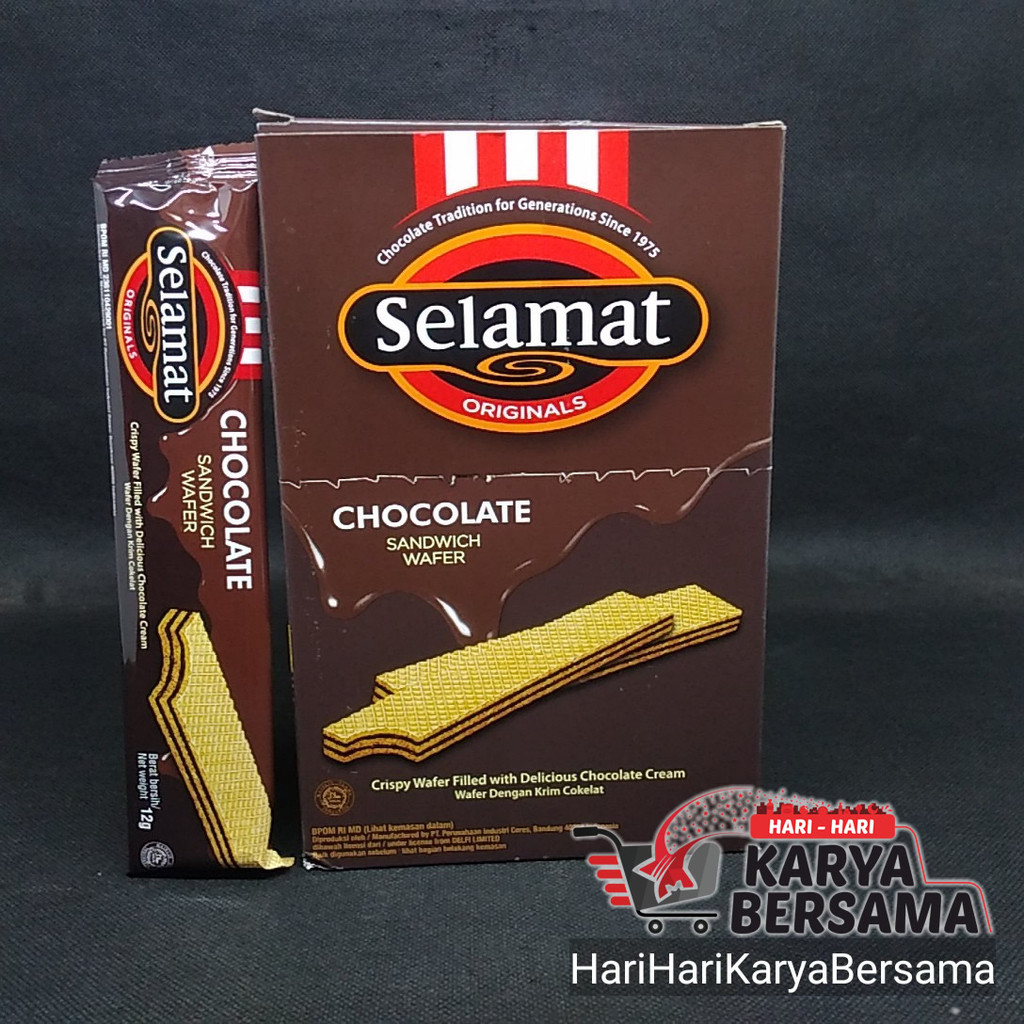 

MAKANAN RINGAN SELAMAT WAFER SANDWICH CHOCOLATE BOX IS 20 PCS X 12GR