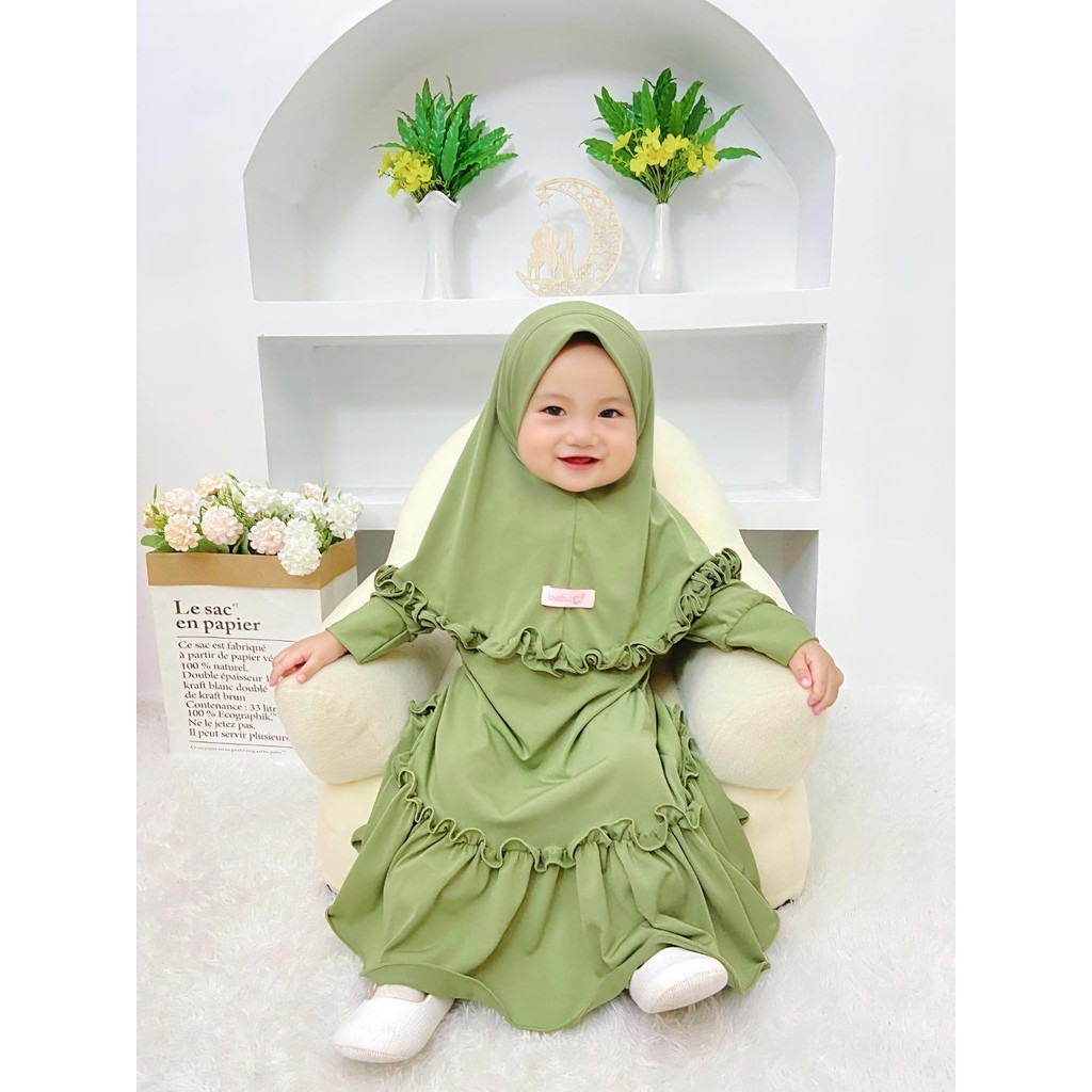 Shafia Set NEW Gamis Hijab Bayi, gamis Anak, gamis jersey premium set polos anak