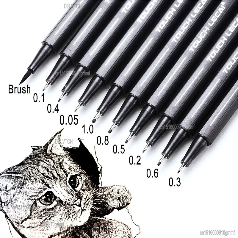 

10Pcs Set Art Marker Fineliner Pen Brush 0.1 0.2 0.3 Black Ink Pigment Liner Micron Tip For Manga Comics Drawing Sketch Drafting