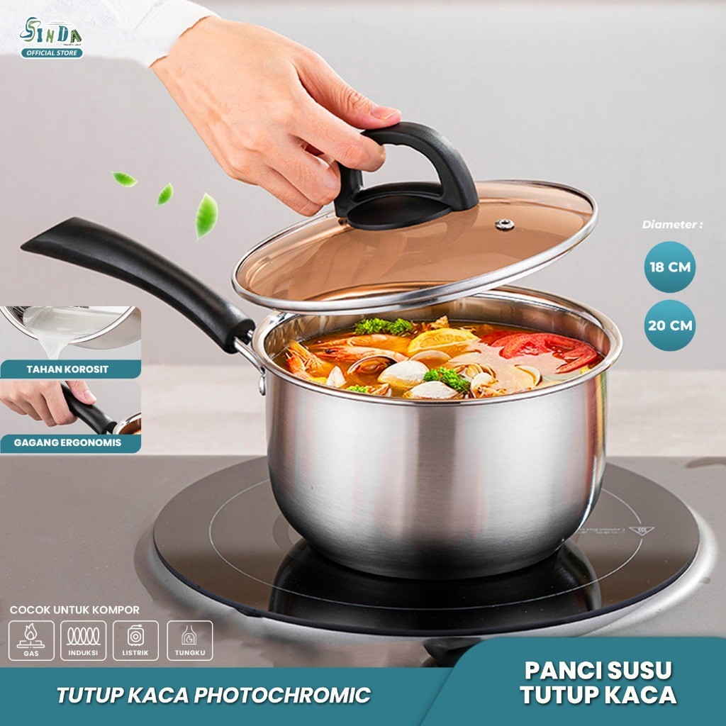 Sinda Panci Susu / Set Panci Stainless Tutup Kaca Panci Gagang Panci Sayur / Milk Pot