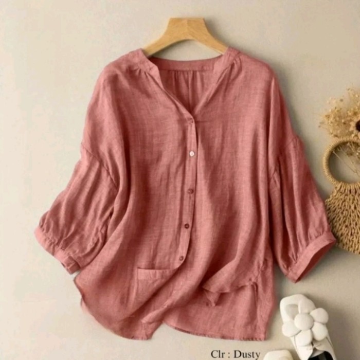 Blouse Wanita Rivana Atasan Kemeja Wanita Jumbo - Cream